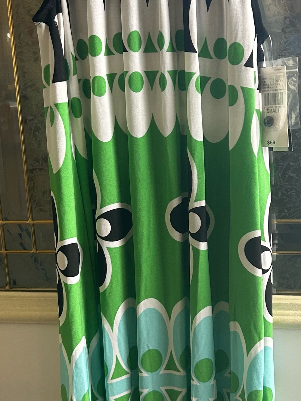 AB Studio Green, White & Black Midi Dress Sz S NWT